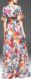 Long Floral Print Ruffle-Trimmed Dress
