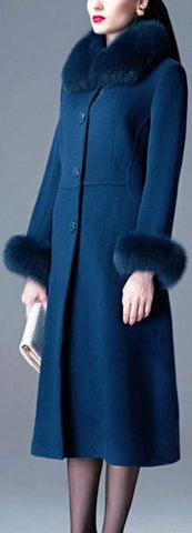 Single-Breasted Fur-Trim Wool Coat