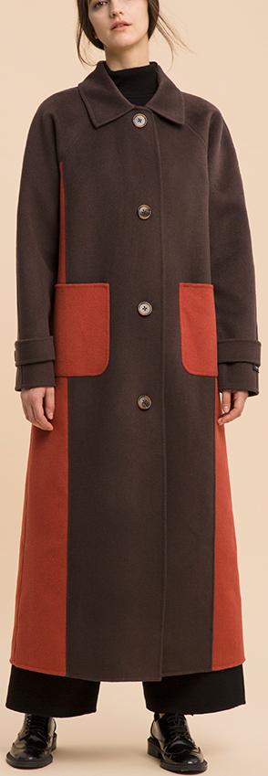 Bicolor Single-Breasted Long Wool Coat