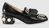 Leather Studded Mid-Heel Loafer