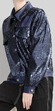 Faux-Leather Sequin Jacket, Black or Blue