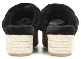 Fur Criss-Cross Platform Espadrille Sandals - Black - DESIGNER INSPIRED FASHIONS