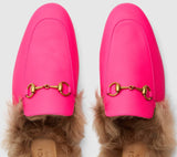 Princetown Fluorescent Leather Slipper - Fluorescent Fuchsia or Fluorescent Green