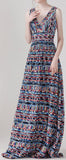 Multicolored Embroidered V-Neck Gown - DESIGNER INSPIRED FASHIONS