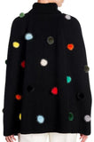 Black Pom-Pom Turtleneck Cape-Sweater