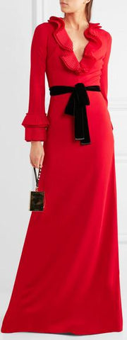 Belted Red Ruffled Maxi Dress | DESIGNER INSPIRED FASHIONS