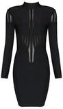 Black Mesh-Paneled Stretch-Knit Mini Dress - DESIGNER INSPIRED FASHIONS