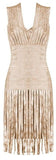 Fringe-Trimmed Bandage Dress - Gold, Peach or Khaki - DESIGNER INSPIRED FASHIONS