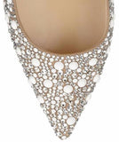 'Abel' White Suede with Crystal Mix Pointy Toe Pumps - DESIGNER INSPIRED FASHIONS