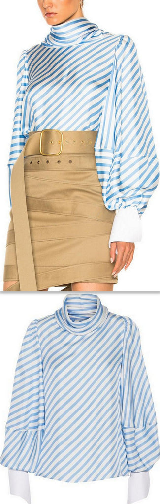 Blue Striped Twill Top - DESIGNER INSPIRED FASHIONS