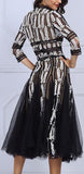 Embroidered Mesh-Paneled Midi Dress