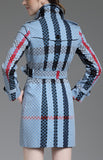 Checkered Check Print Short Trench Coat, Light Blue