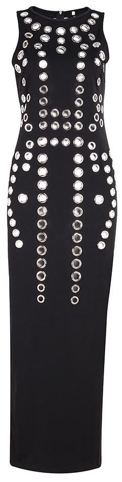 Hole-Embellished Maxi Bodycon Gown, Black - DESIGNER INSPIRED FASHIONS