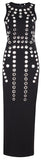 Hole-Embellished Maxi Bodycon Gown, Black - DESIGNER INSPIRED FASHIONS