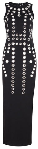Hole-Embellished Maxi Bodycon Gown, Black - DESIGNER INSPIRED FASHIONS