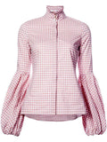 Bishop-Sleeved Gingham Shirt