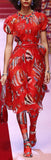 Fish Printed Short Sleeve Dress, Red