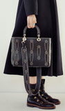 Large Lady Dior Bag in Black Studded Calfskin Leather