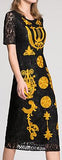 Black Lace Dress with Gold Embroidery