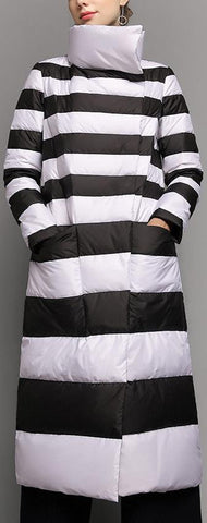 Stripe Puffer Down Coat, Black & White
