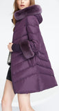 Rabbit Fur-Trimmed Puffer Down Coat, Purple