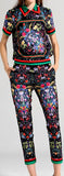Floral Print Web Top and Capri Pant Set - Black or White