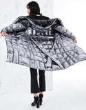 Metallic Silver & Black Reversible Puffer Coat
