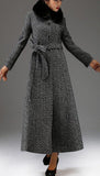 Single-Breasted Long Wool Coat with Fox Fur Collar