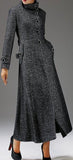 Side Embellished-Button Wool-Blend Coat, Grey