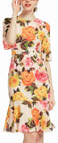 Multicolored Rose Fluted-Hem Dress