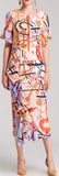Ruffle-Contrast Printed Midi Dress