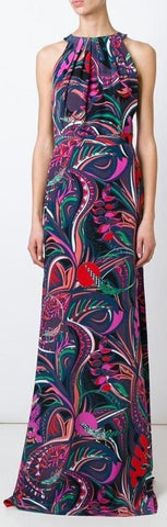 Long Printed Halter Jersey Silk Dress - DESIGNER INSPIRED FASHIONS