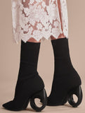 Knitted Boots with Sculpted Heel, Black