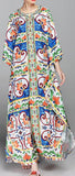 Majolica Print Multicolored Kaftan Dress - DESIGNER INSPIRED FASHIONS