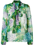 Hydrangea Print Pussy-Bow Silk Blouse | DESIGNER INSPIRED FASHIONS