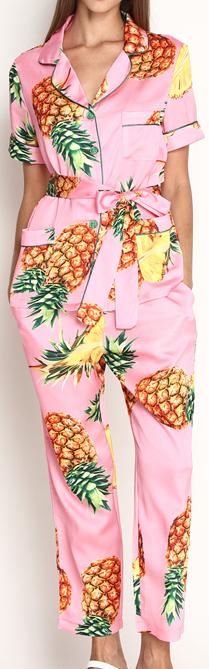 Pineapple Print Short-Sleeve Pajama Top & Pant Set