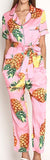 Pineapple Print Short-Sleeve Pajama Top & Pant Set
