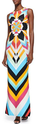 Colorful Long Geometric Print Maxi Dress - DESIGNER INSPIRED FASHIONS