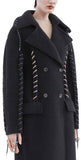 Stitch-Contrasting Black Wool Coat - DESIGNER INSPIRED FASHIONS