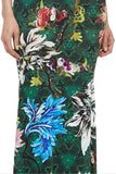 Floral Print Long Jersey Silk V-Neck Dress in Green