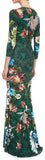 Floral Print Long Jersey Silk V-Neck Dress in Green