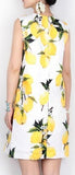 Embellished Jacquard Lemon Print Shift Dress - DESIGNER INSPIRED FASHIONS