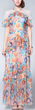 Ruffle Printed Long Maxi Dress - Multicolor - DESIGNER INSPIRED FASHIONS