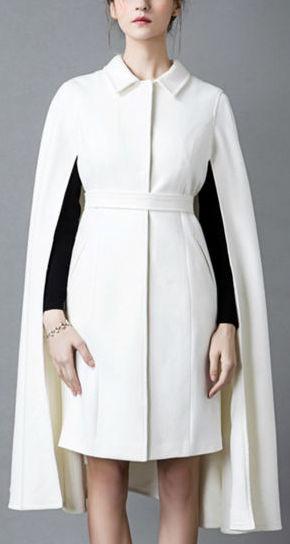 Belted White Cape-Coat - DESIGNER INSPIRED FASHIONS