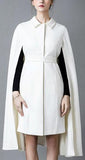 Belted White Cape-Coat - DESIGNER INSPIRED FASHIONS