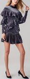 Ruffled Velvet Mini Dress - DESIGNER INSPIRED FASHIONS