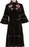 Embellished Floral-Embroidered Black Velvet Dress