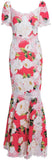 Lace Trim Floral Print Flared-Hem Dress in Red - DESIGNER INSPIRED FASHIONS