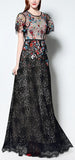 Floral Embellished Long Lace Maxi Dress in Black - DESIGNER INSPIRED FASHIONS