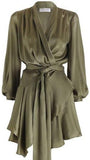 Empire Silk Robe Dress in Green, Pink or Black - DESIGNER INSPIRED FASHIONS